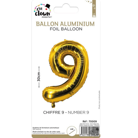 Foil Balloon Number Gold S -9