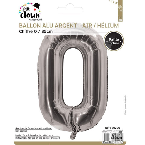 Foil Balloon Number Silver - 0
