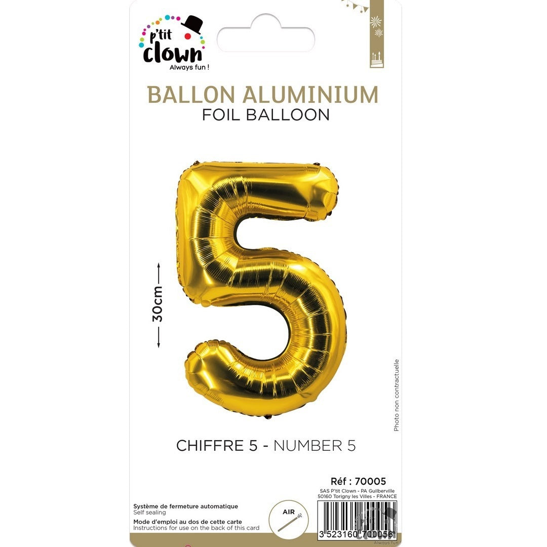 Foil Balloon Number Gold S - 5