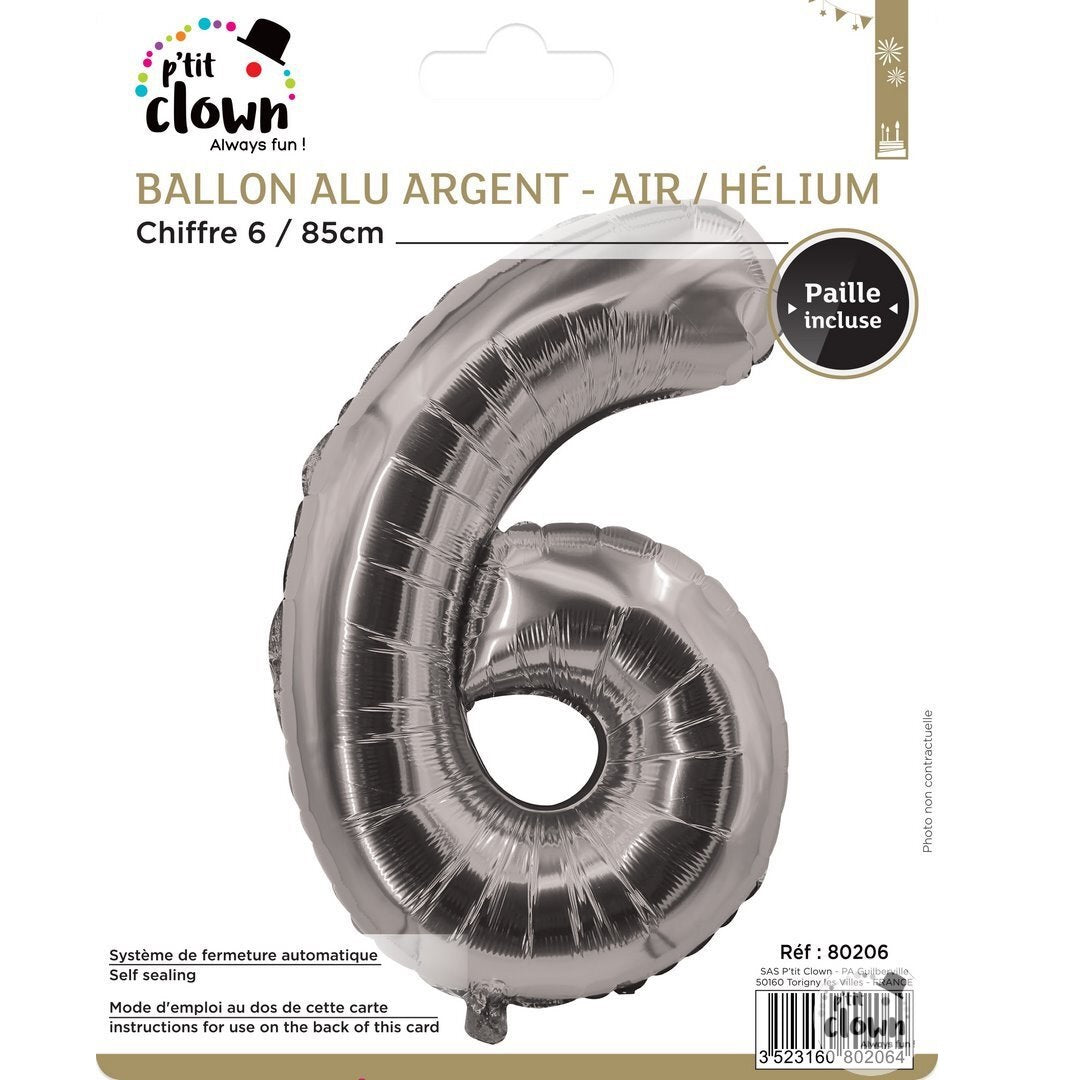 Foil Balloon Number Silver - 6