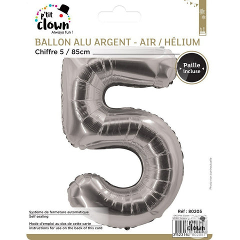 Foil Balloon Number Silver - 5