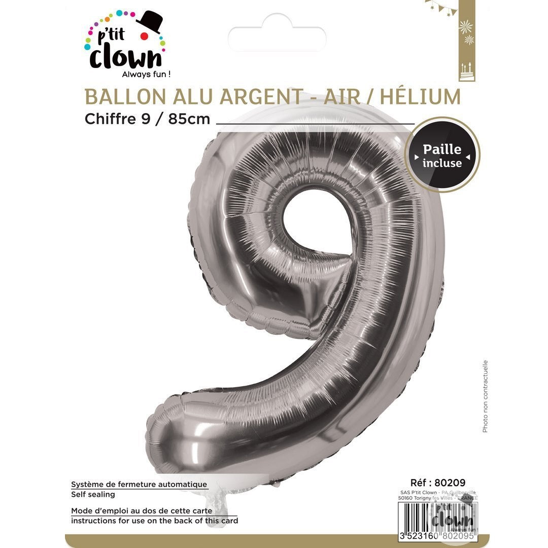 Foil Balloon Number Silver - 9